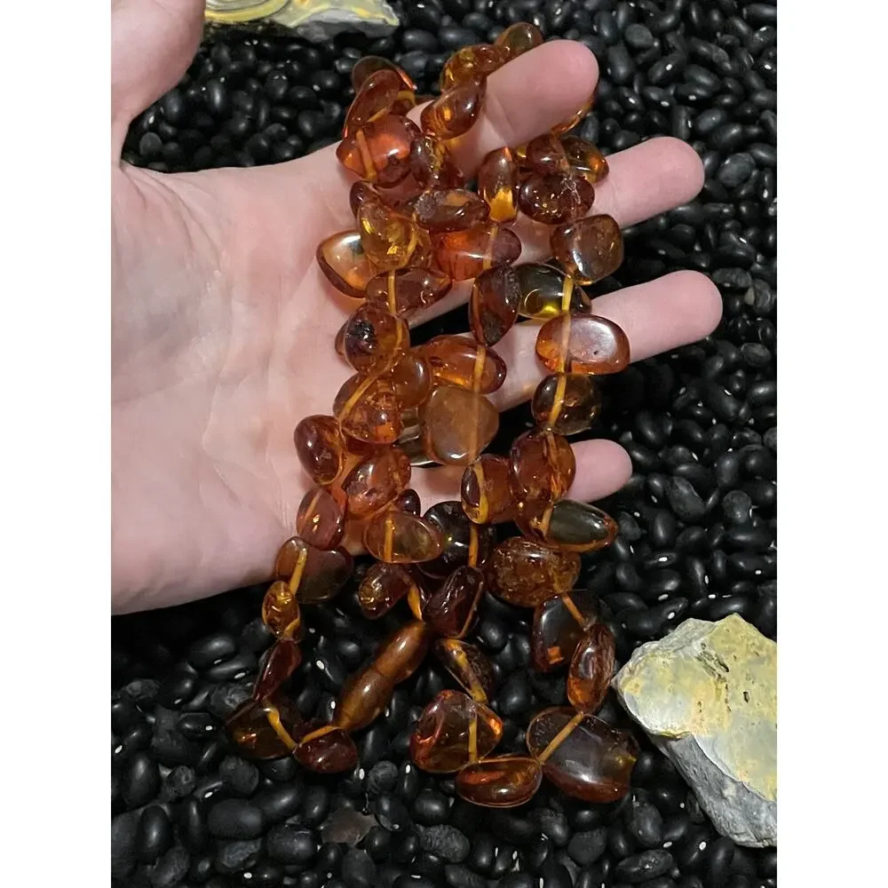 Vintage Honey Amber Baltic Sea~Nuggets Chips Necklace Scroll Close~24”